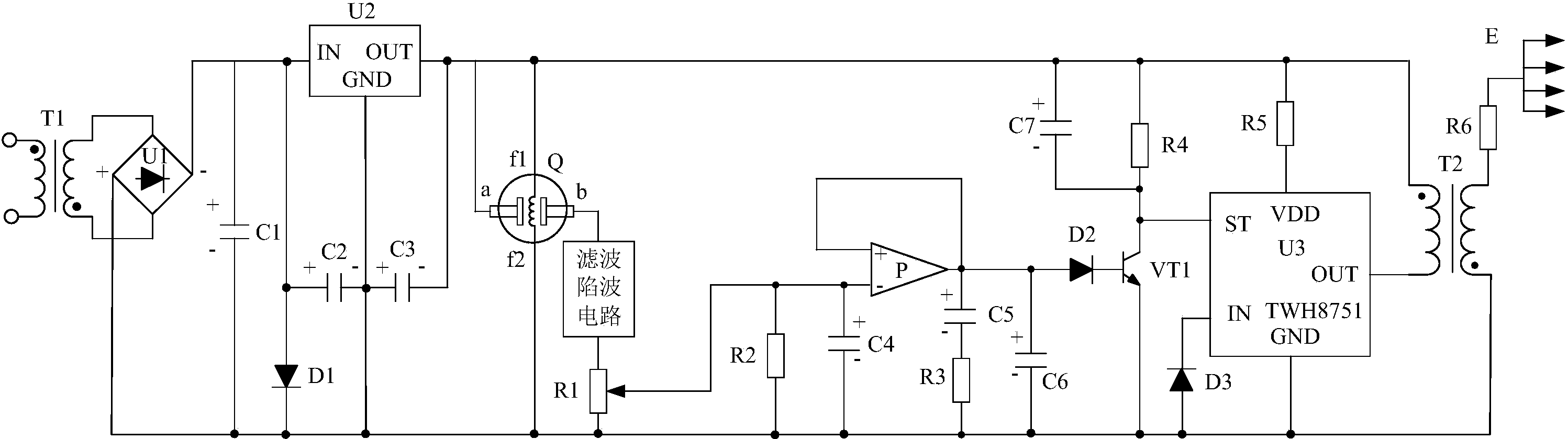 一种基于滤波陷波电路的电压跟随负离子发生器