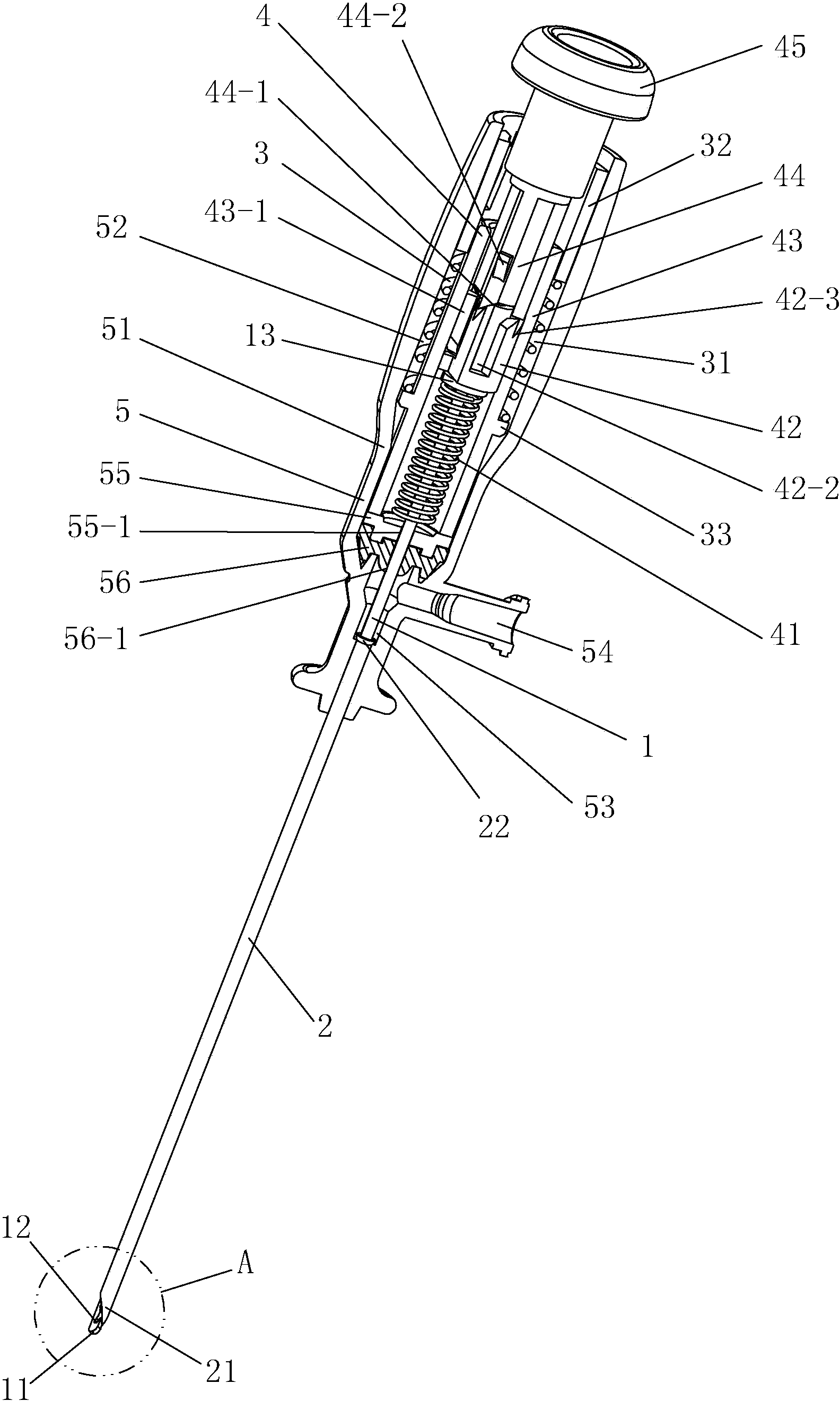 本发明之引线穿刺针含芯杆,穿刺针,引线机构及手柄.