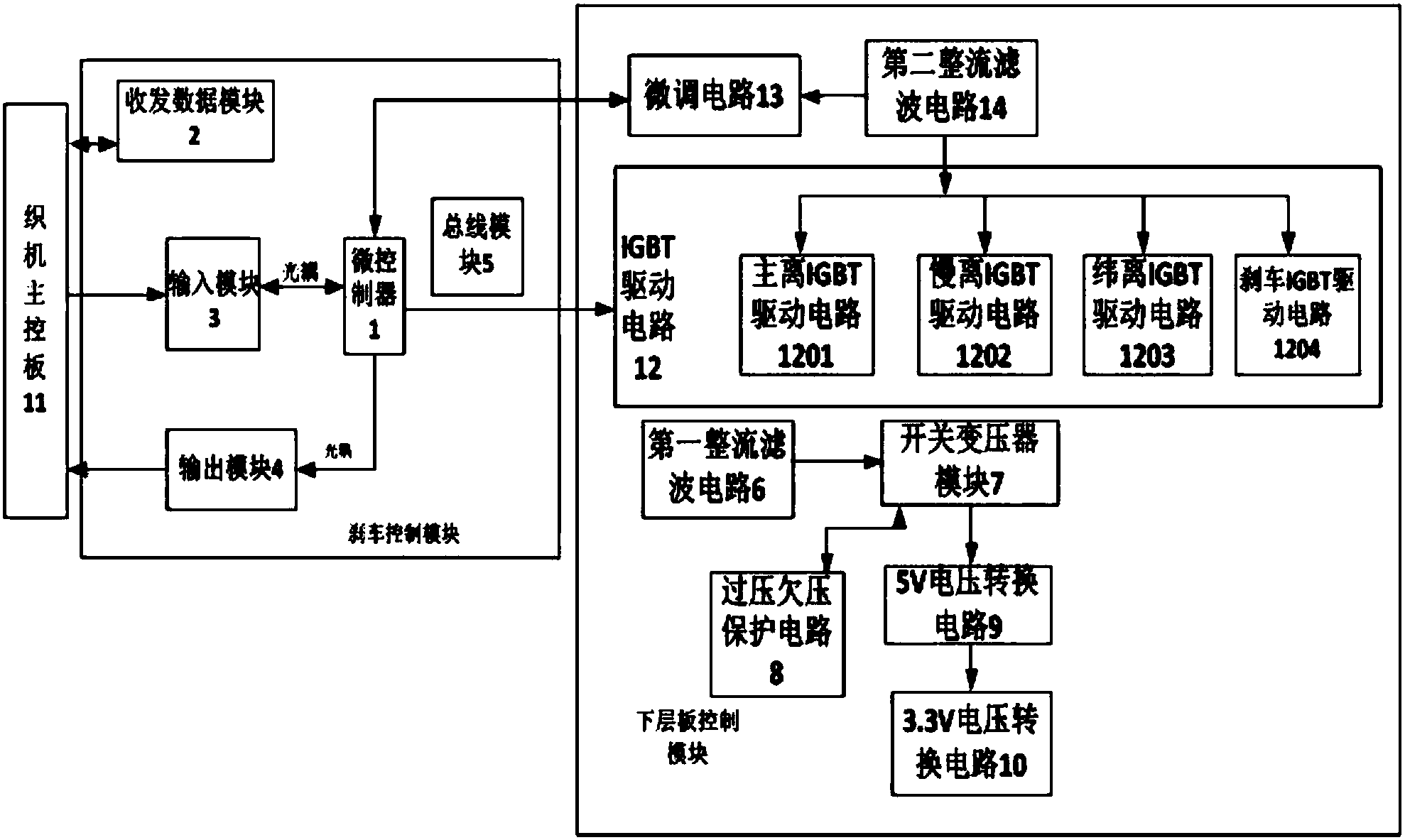 一种基于igbt驱动的高速剑杆织机嵌入式多电压控制刹车板