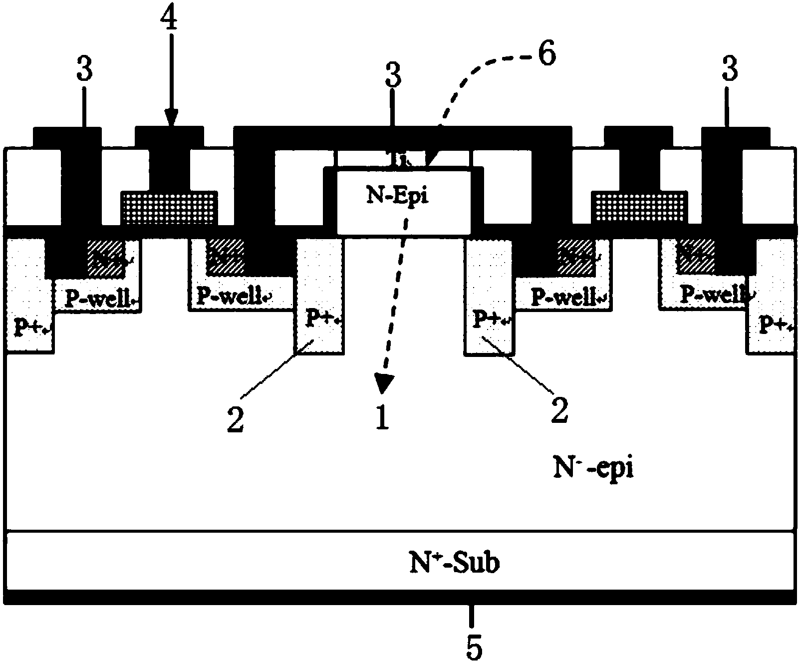 cn108198857a_一種集成凸塊狀肖特基二極管的碳化硅mosfet器件元胞