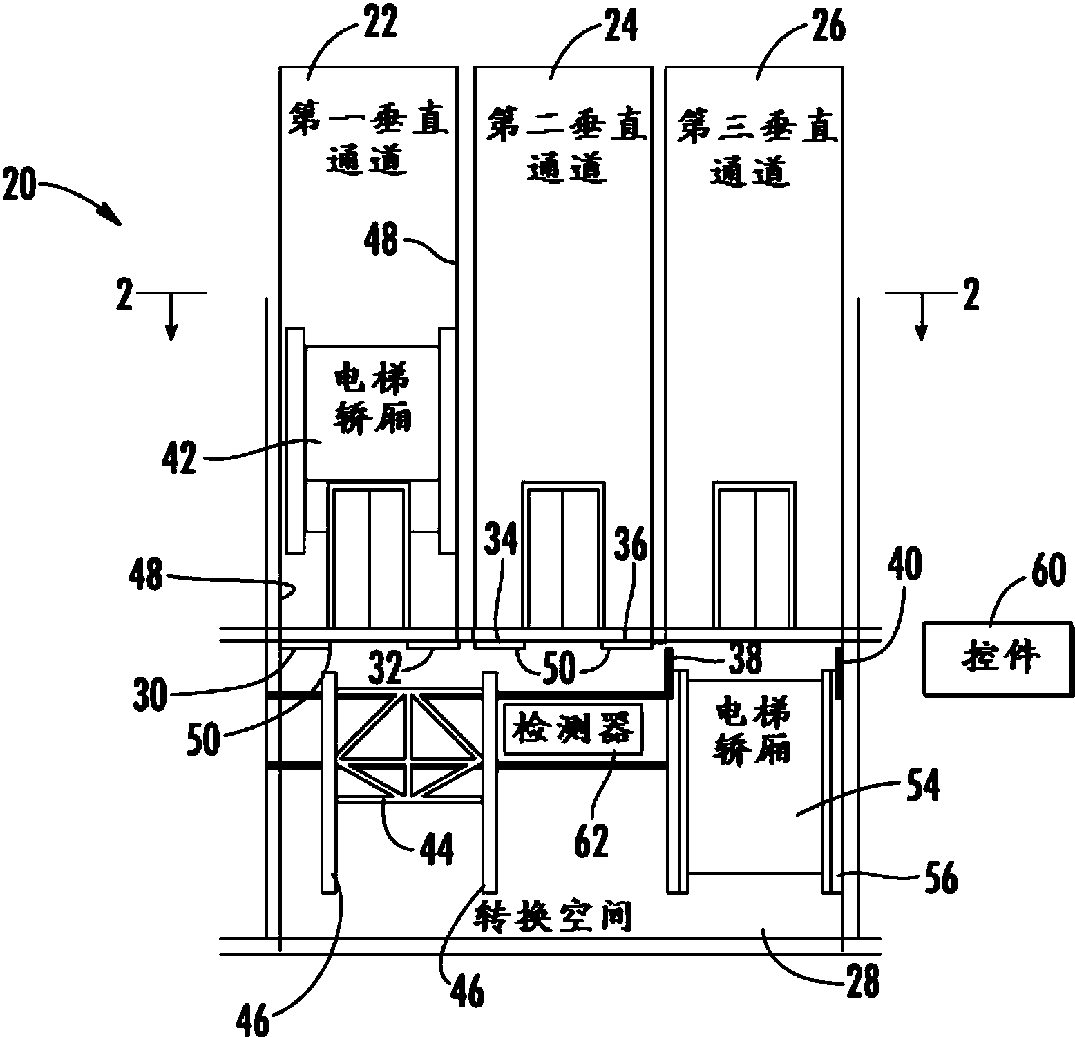 cn108203042a_用於對電梯轎廂移動進入與多個垂直通道相關聯的轉換