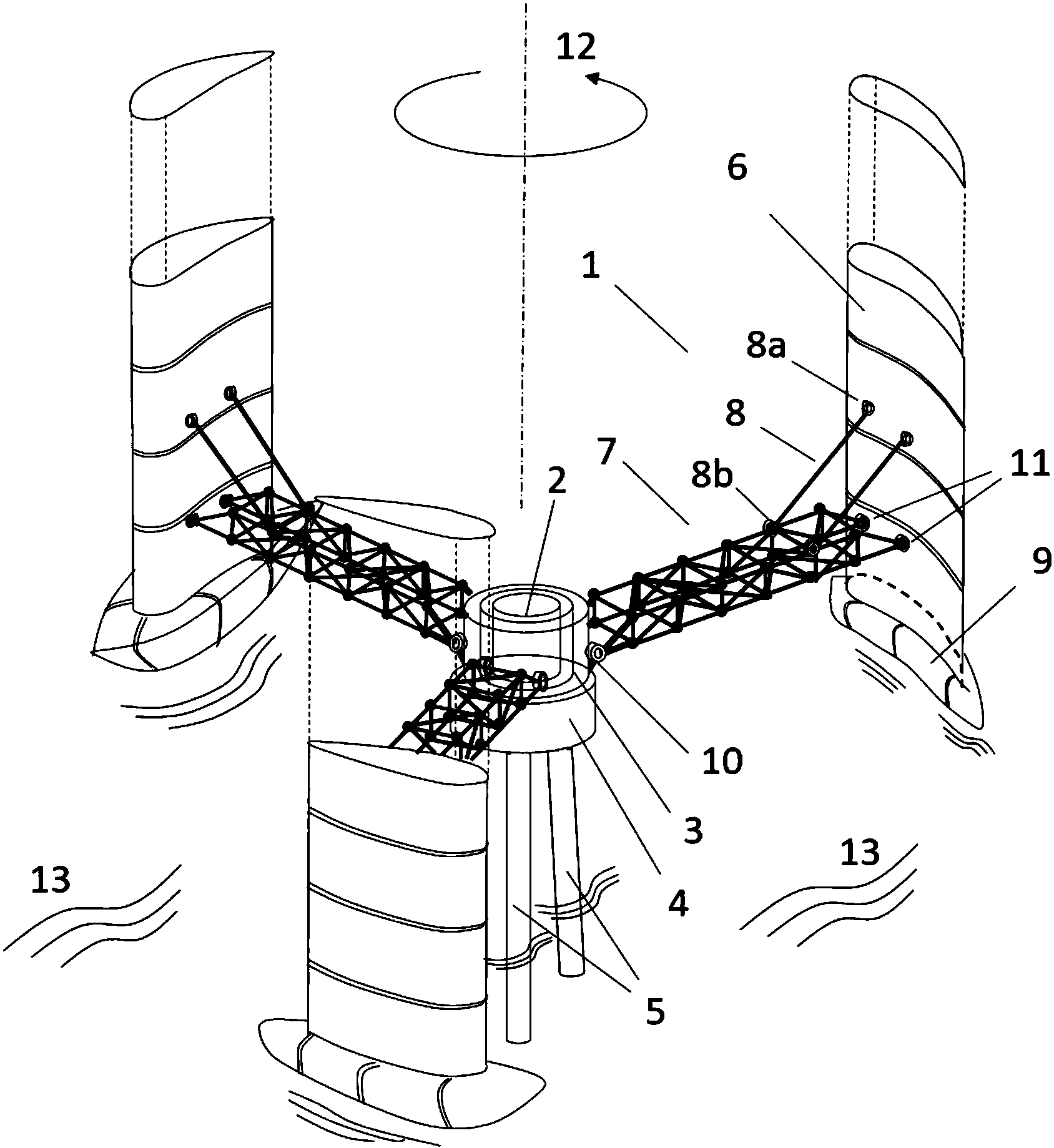 cn108612623a_一种叶片浮动式海上垂直轴风力发电机系统失效