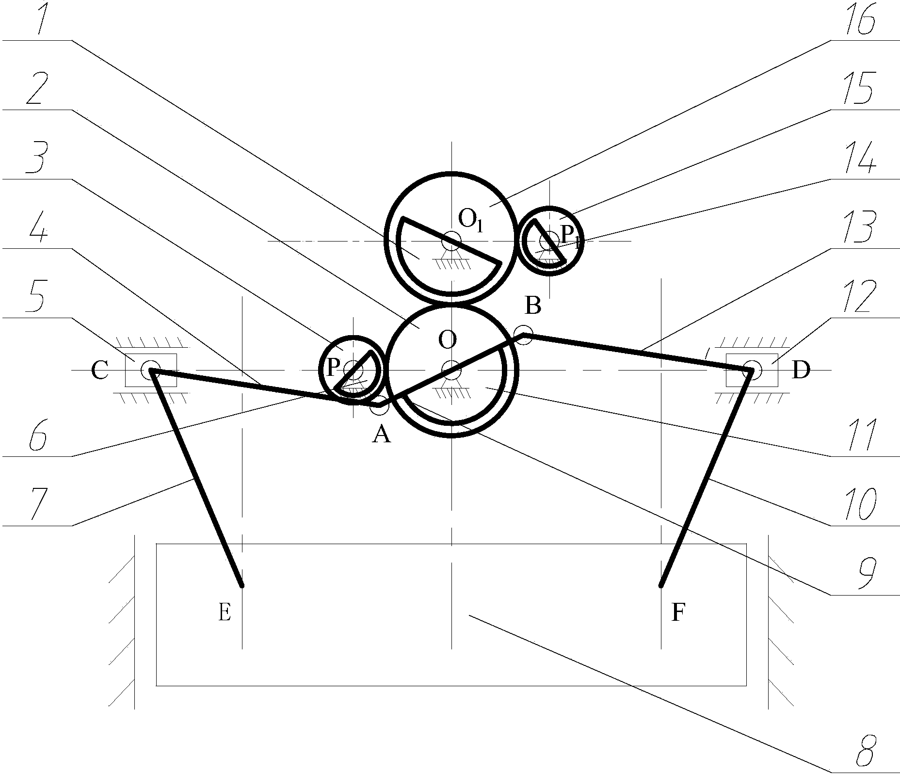 一种对称双肘杆增力式压力机用两级偏振惯性力平衡机构专利