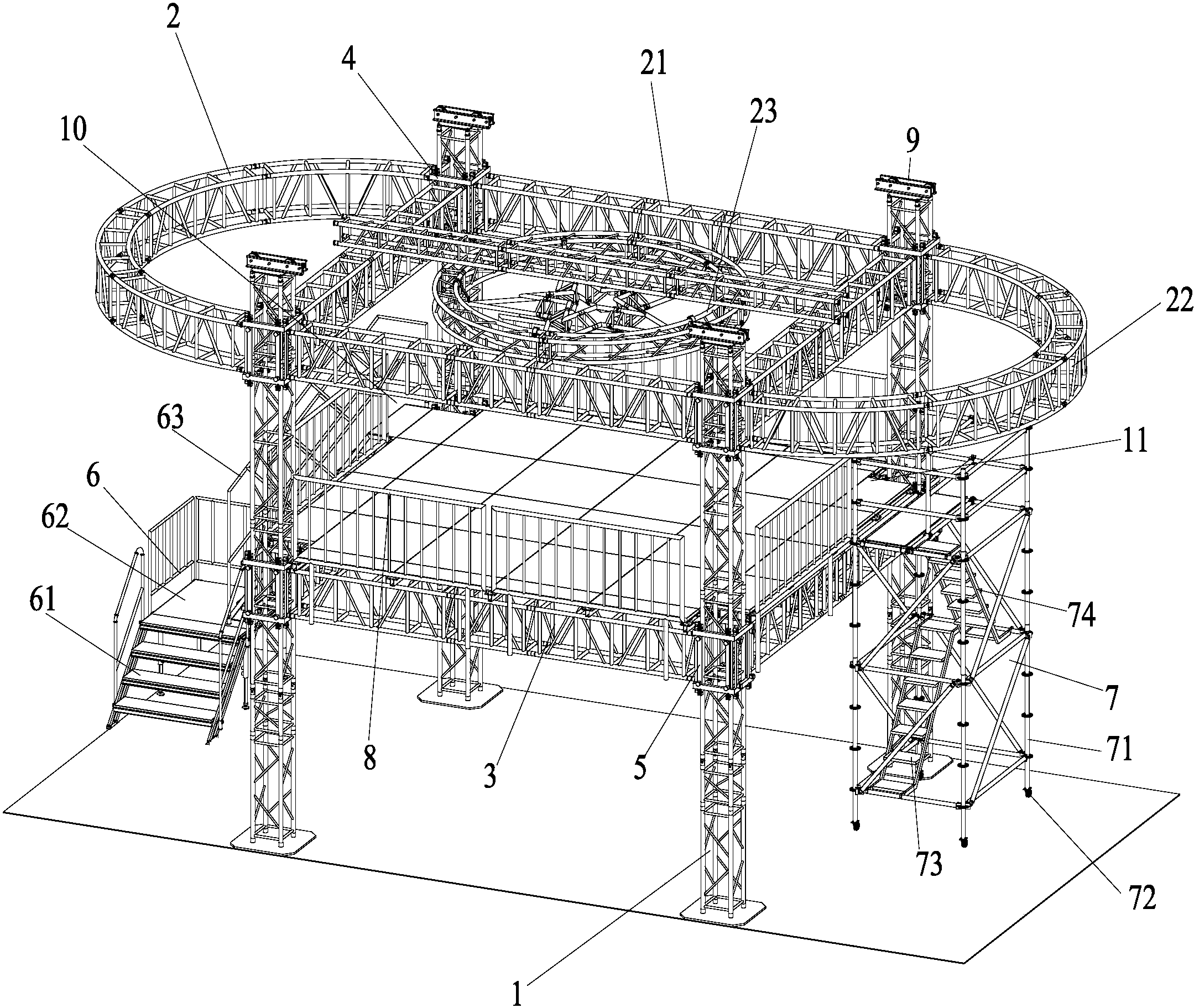 本发明属于演艺表演设备技术领域,涉及一种升降舞台,包括舞台主体结构