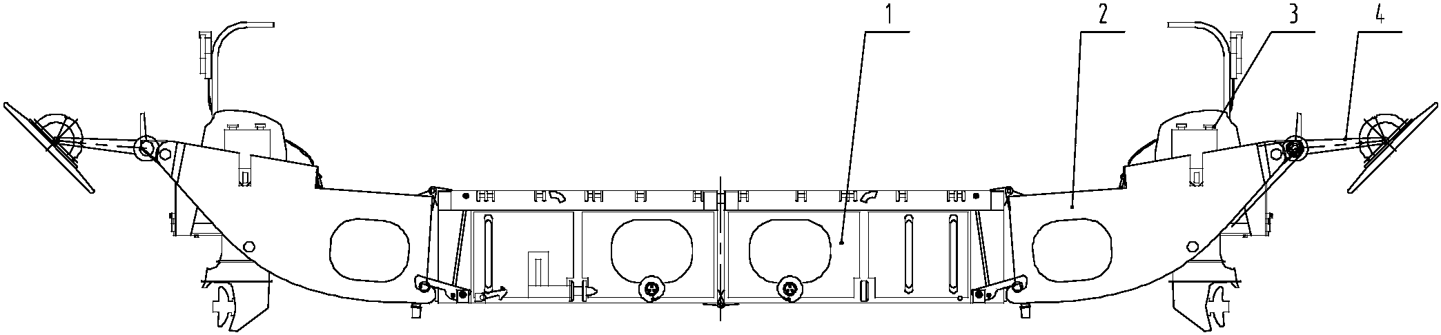 一种自带船外机动力的防浪四折舟桥