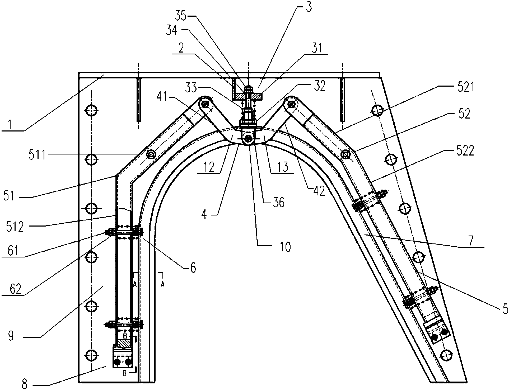 cn109373770a_環冷機三角梁四軸聯動密封裝置在審