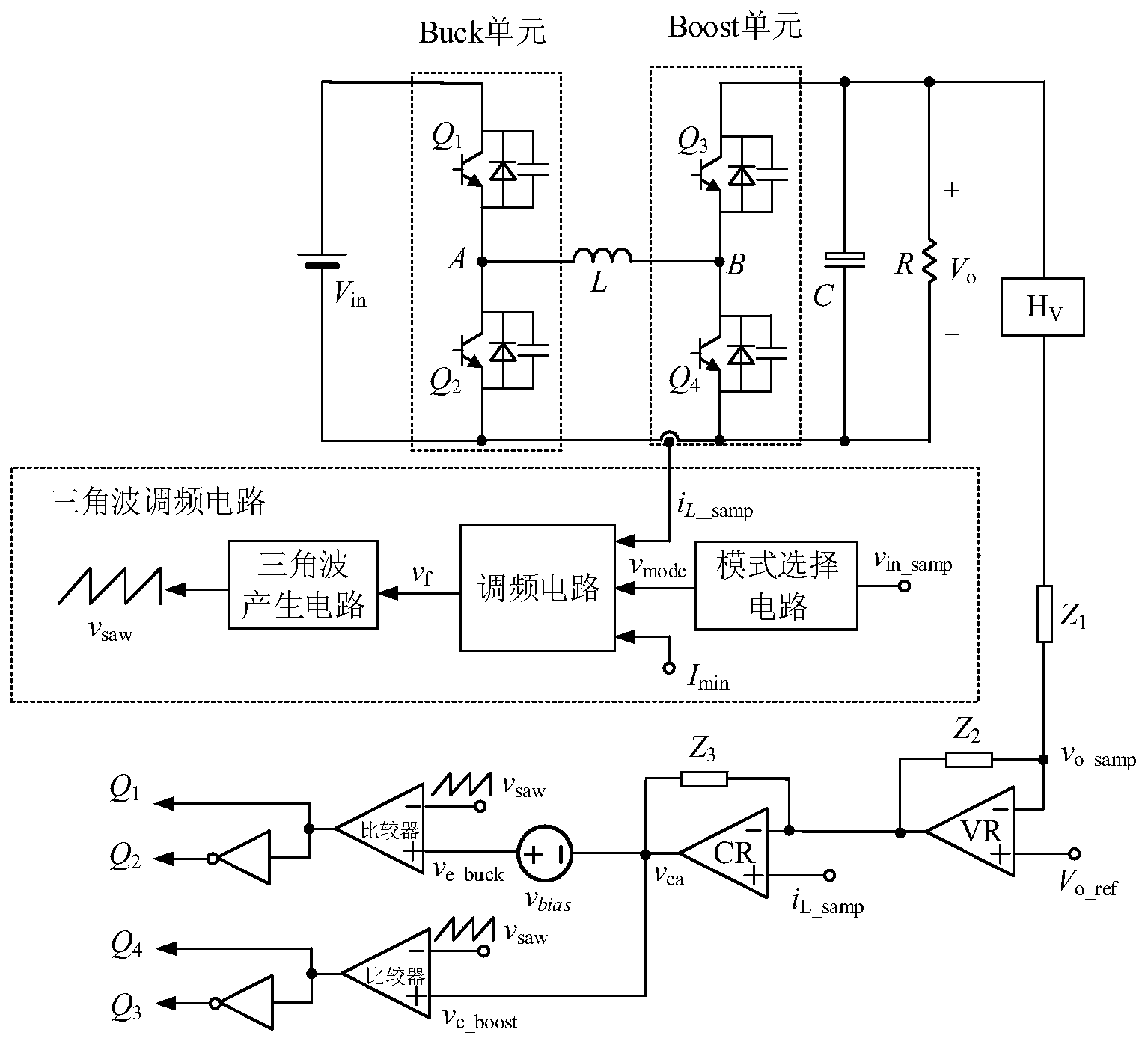 四管buckboost變換器的三模式變頻軟開關控制方法