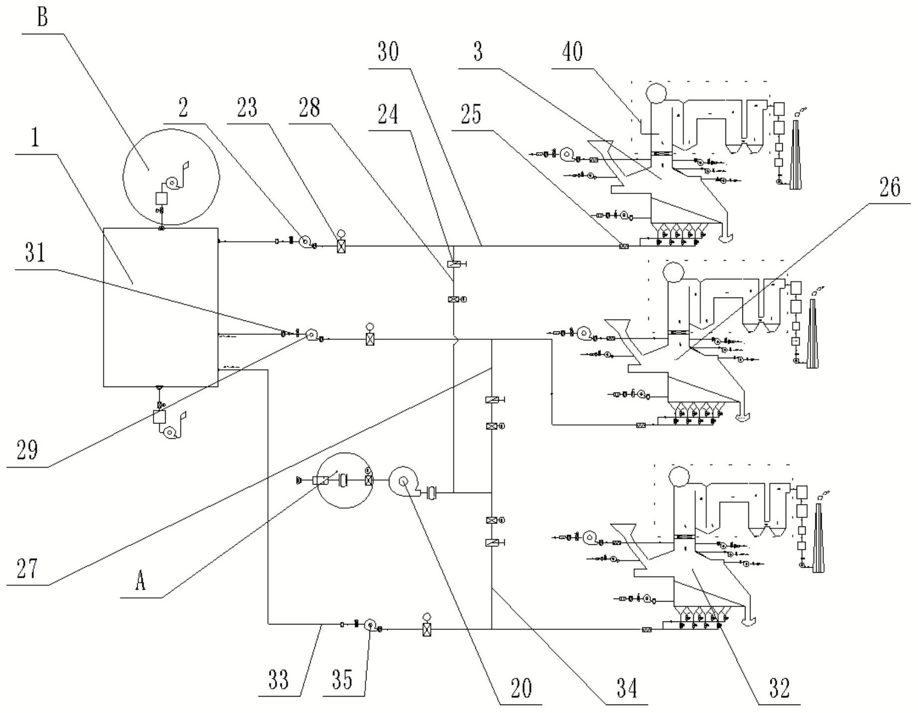 管道连接有除臭装置i,除臭装置ii,一次风机i,一次风空预器i,焚烧锅炉i