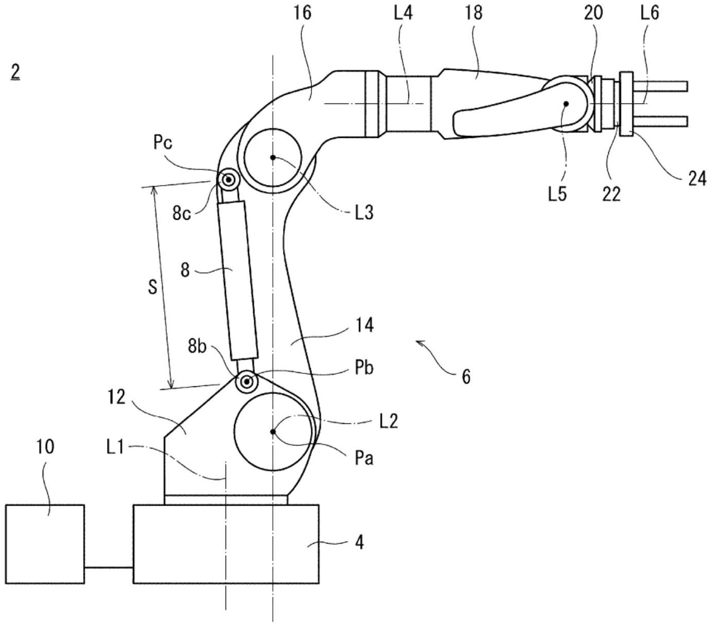 关节型机器人及其气体弹簧的气体减少状态的推断方法