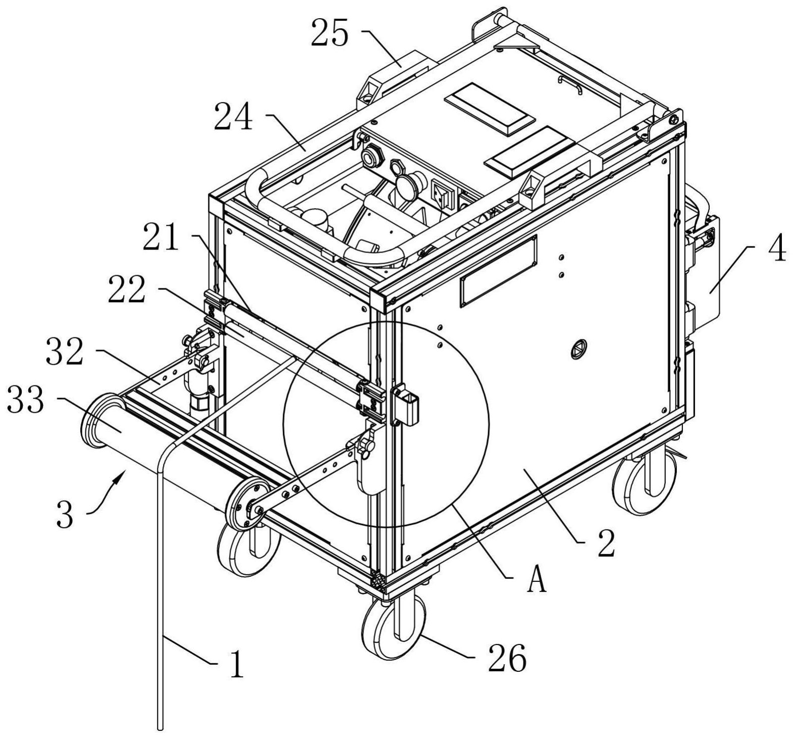 本发明属于线缆收放设备技术领域,公开了一种线缆车,包括:用于承载
