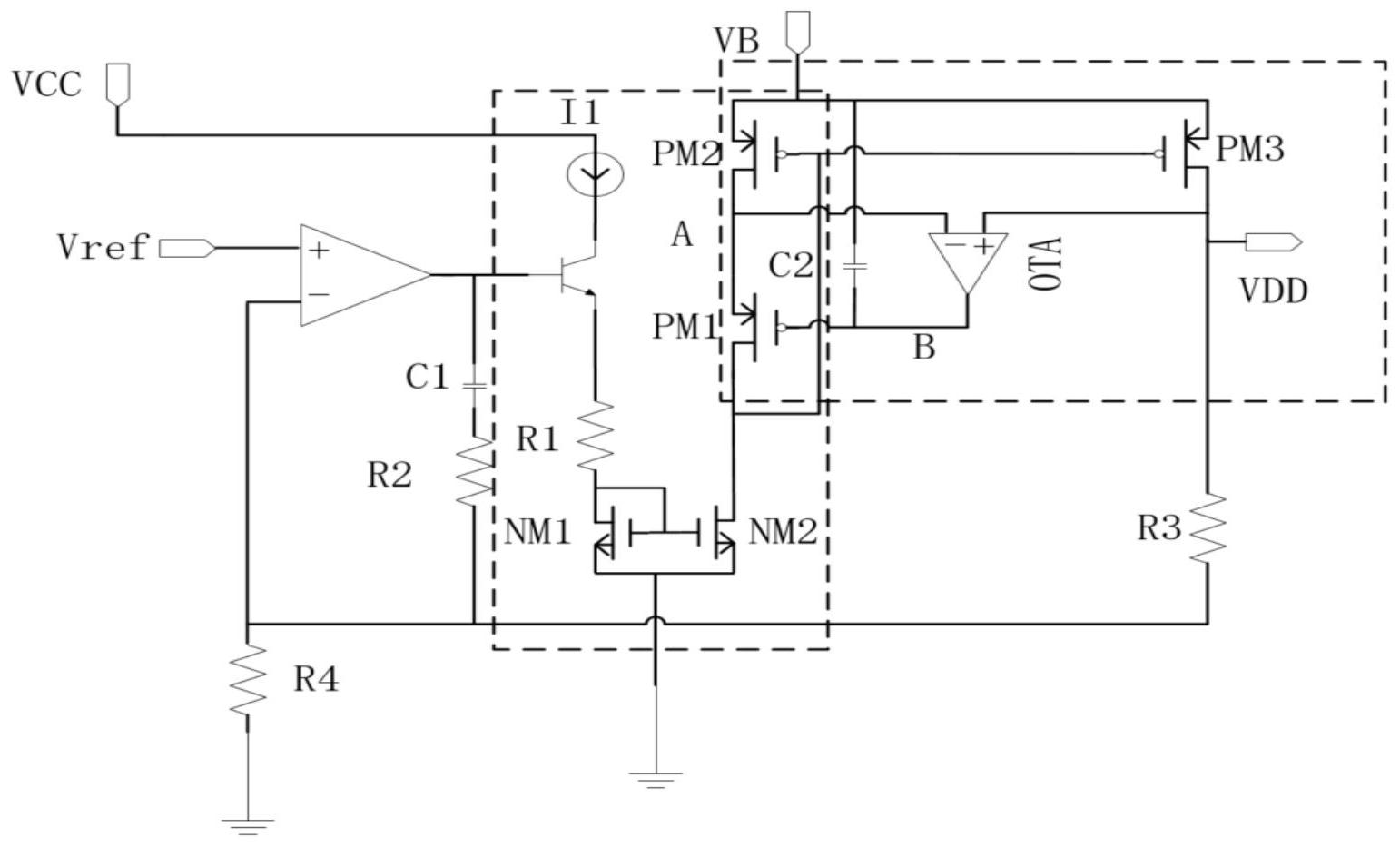 一种实现限流保护的低压差线性稳压电路