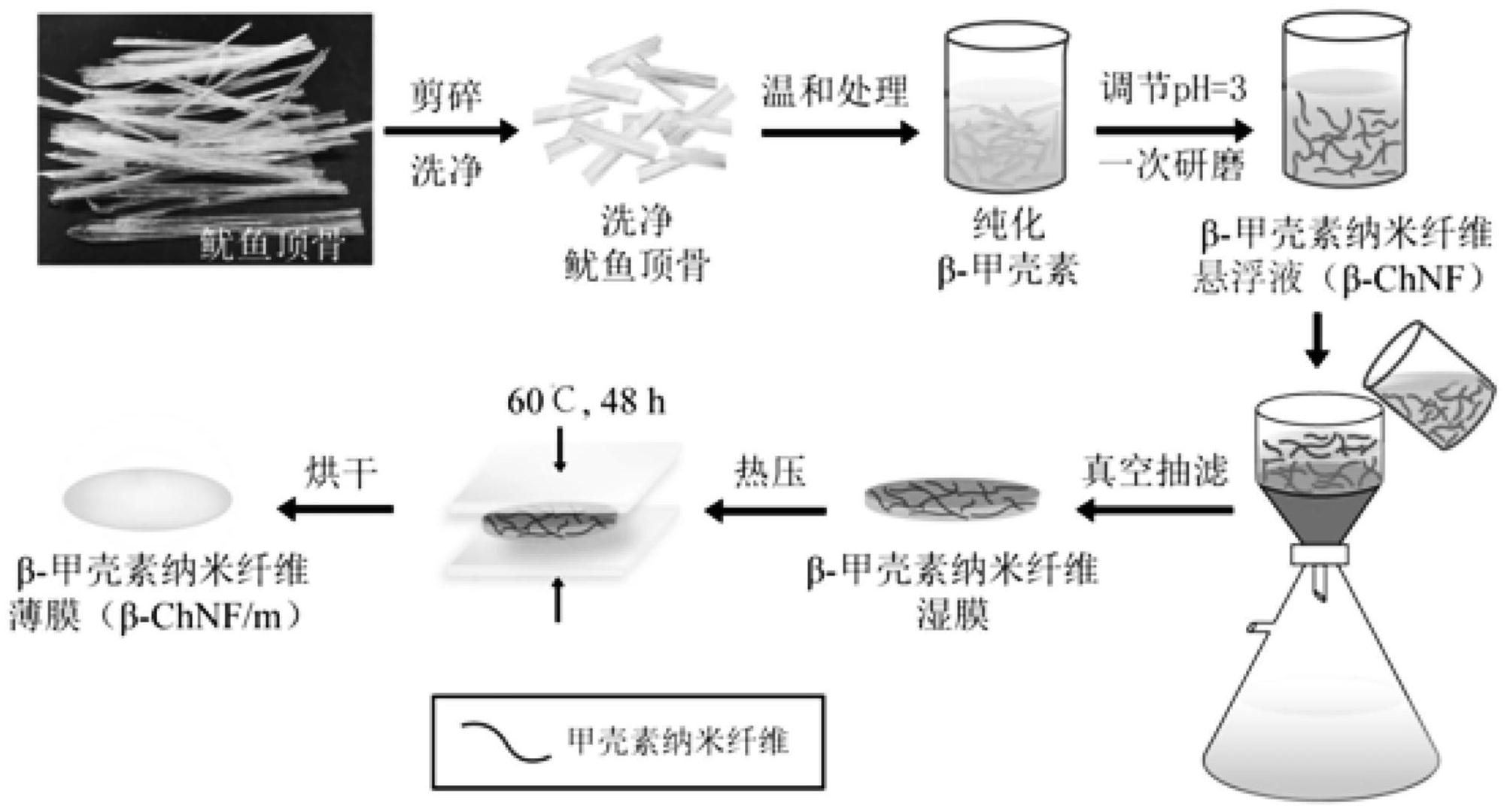 一种高透明度低雾度β甲壳素纳米纤维柔性薄膜及其制备方法