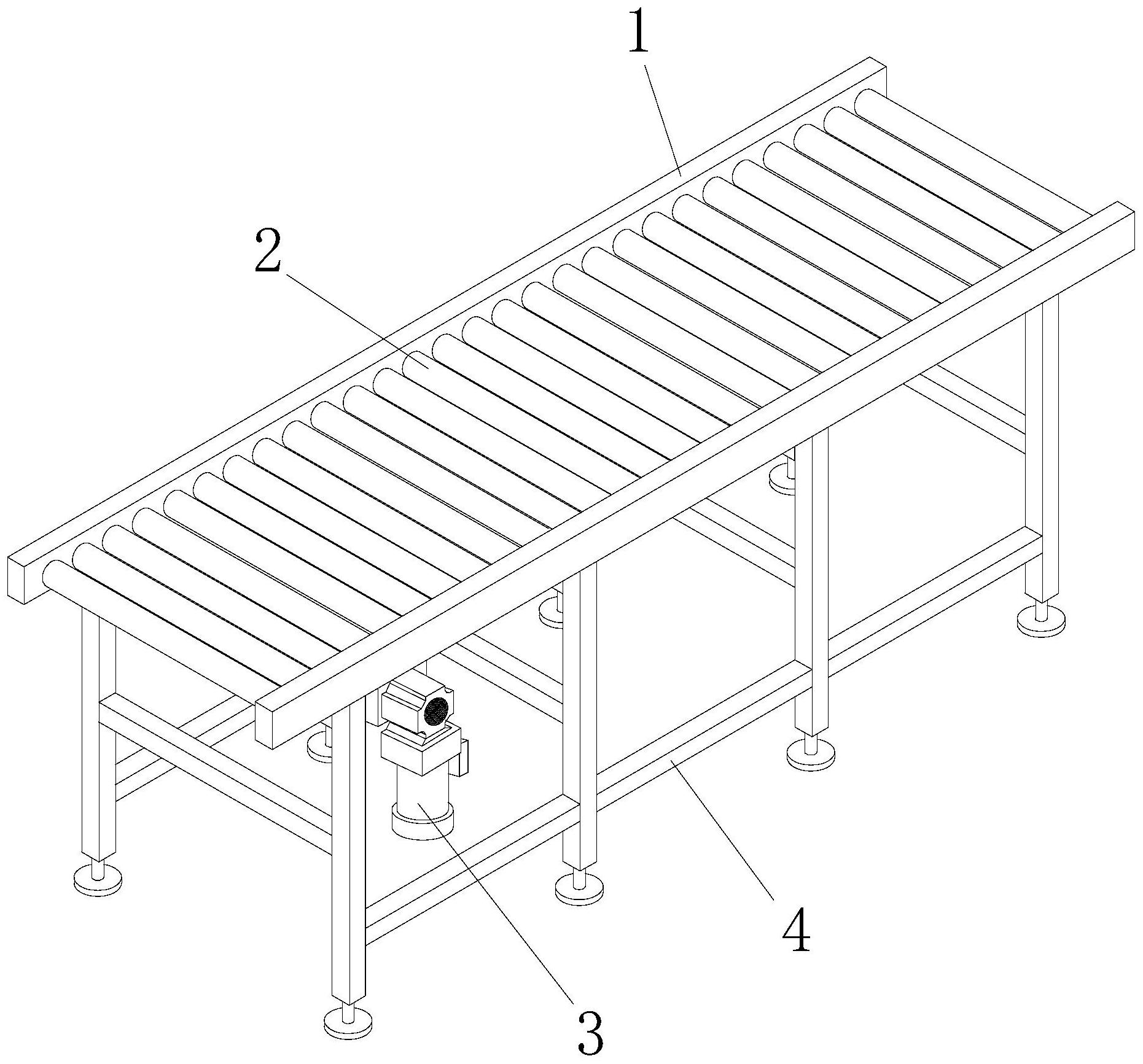 本发明提供一种物流用滚筒流水线,其结构包括滚筒安装架,滚筒结构