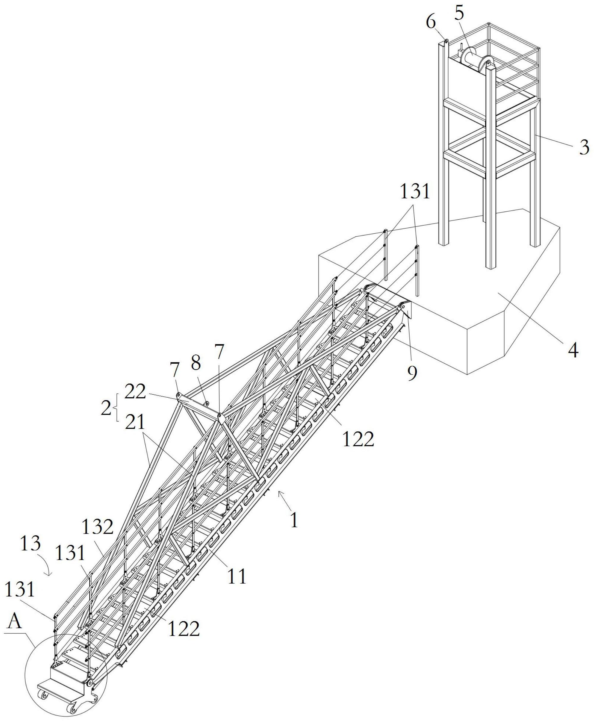 一种牵引式人行栈桥及船舶