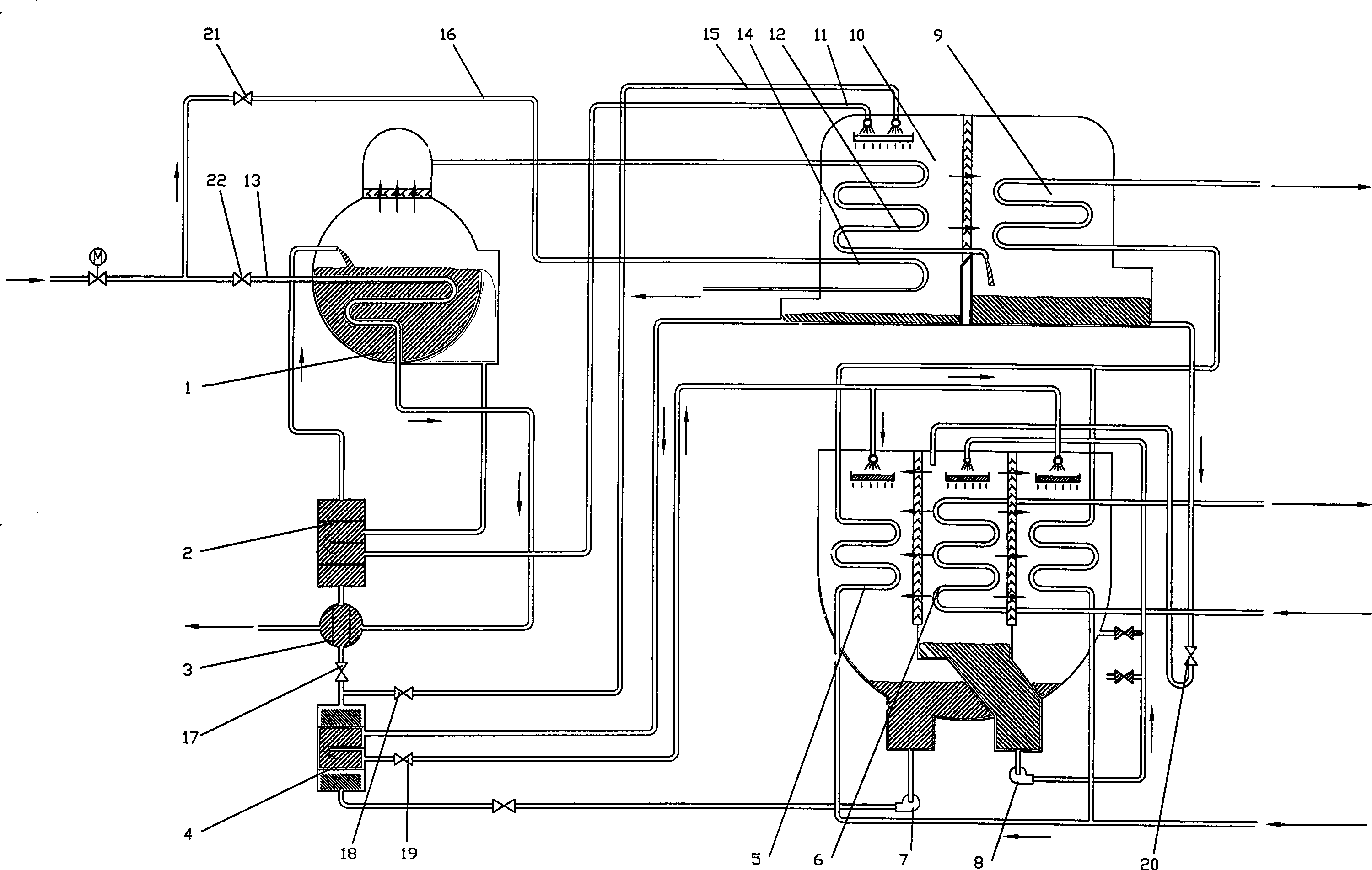 包括蒸汽高压发生器(1),复合型发生器(10),蒸发器(6),吸收器(5),冷凝