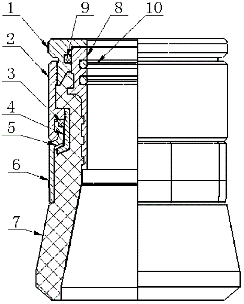 包括套接在密封滑环上的橡胶皮碗,橡胶皮碗上方螺纹连接有皮碗压帽,其