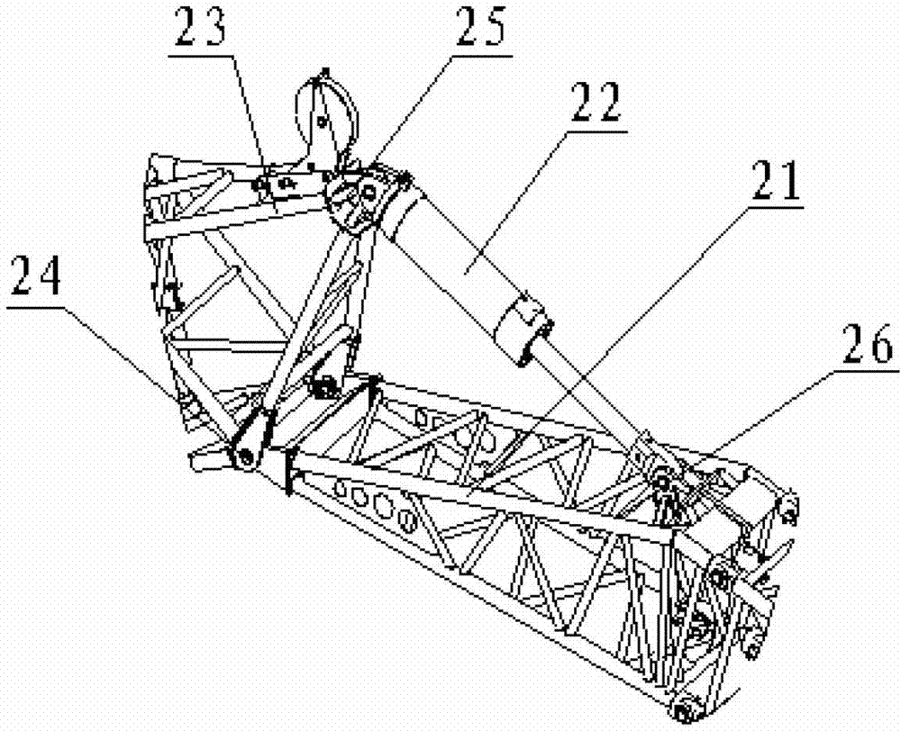 其另一端固定安裝於起重機的固定副臂,變幅伸縮缸的一端安裝於主臂