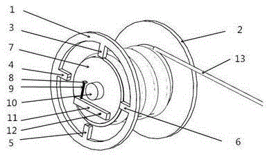 包括固定支架,卷筒,弹簧,中心转轴,摆杆,牵引绳,摇柄和壳体,摇柄和
