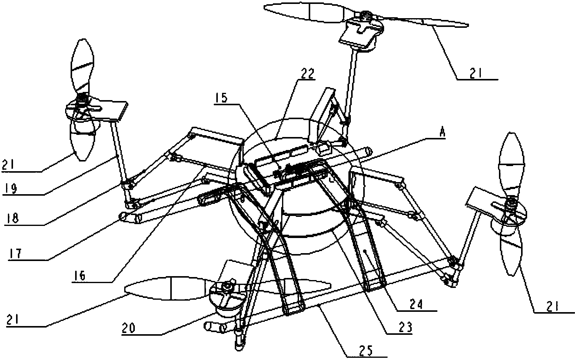 一种旋转收缩式可变矩四旋翼飞行器