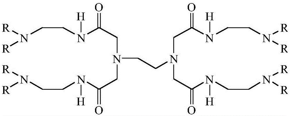 帶有多個酰胺基,酯基以及胺基官能團的樹枝狀有機化合物,其分子式如下
