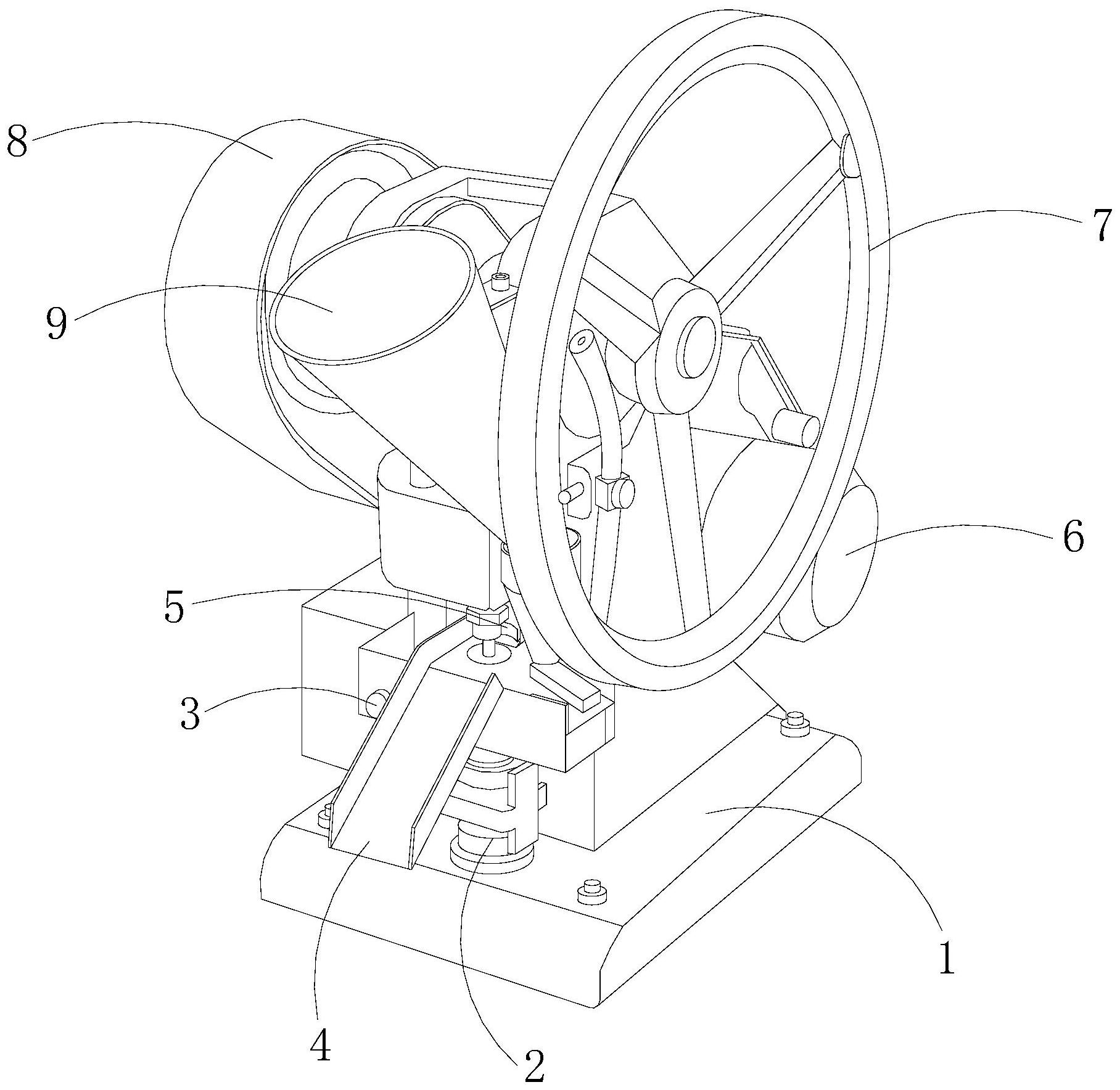一种匀面且余料循环利用的化工制药用压片机