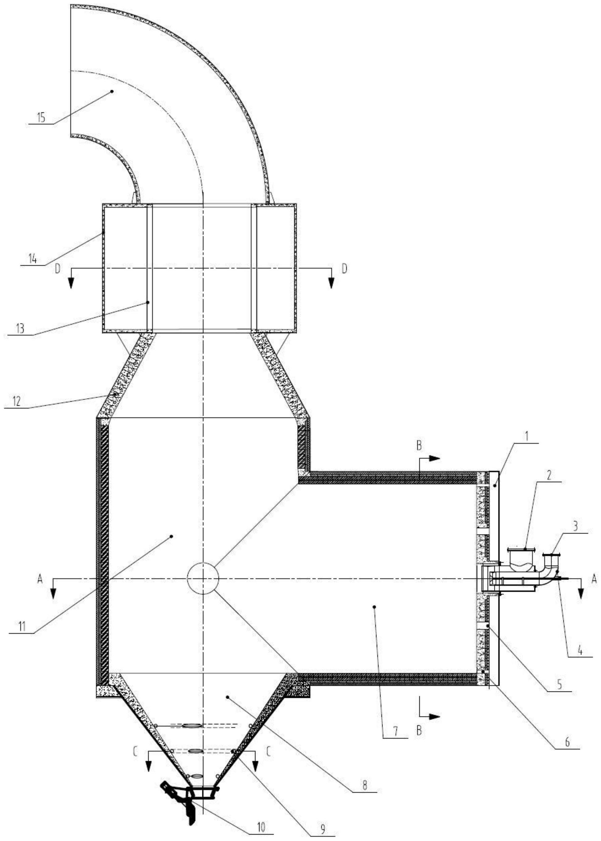 一种防结渣l型煤粉直接加热热风炉