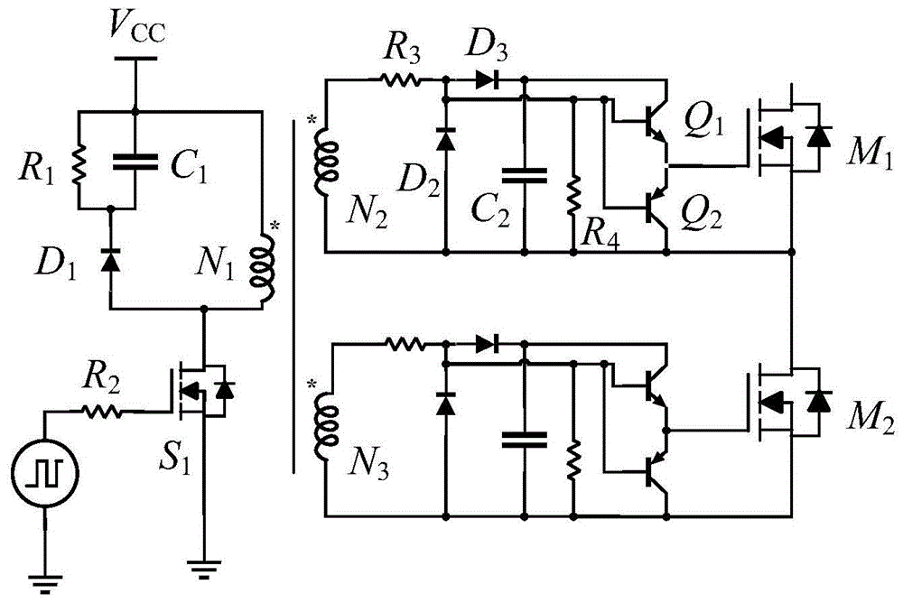 一种基于多绕组变压器耦合的串联sicmosfet驱动电路