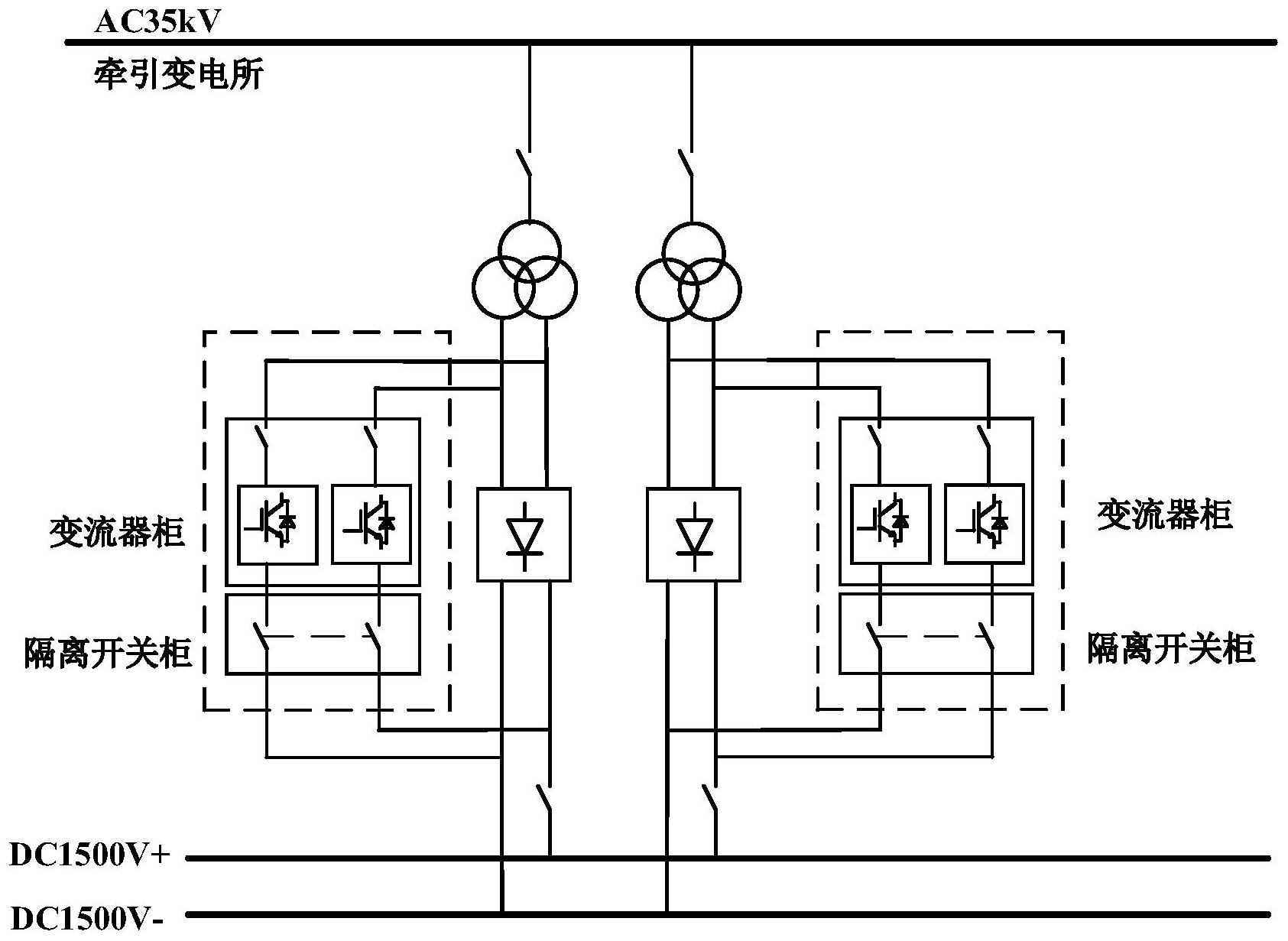 本发明涉及一种牵引供电网及牵引供电系统,其中,该供电网包括变电所