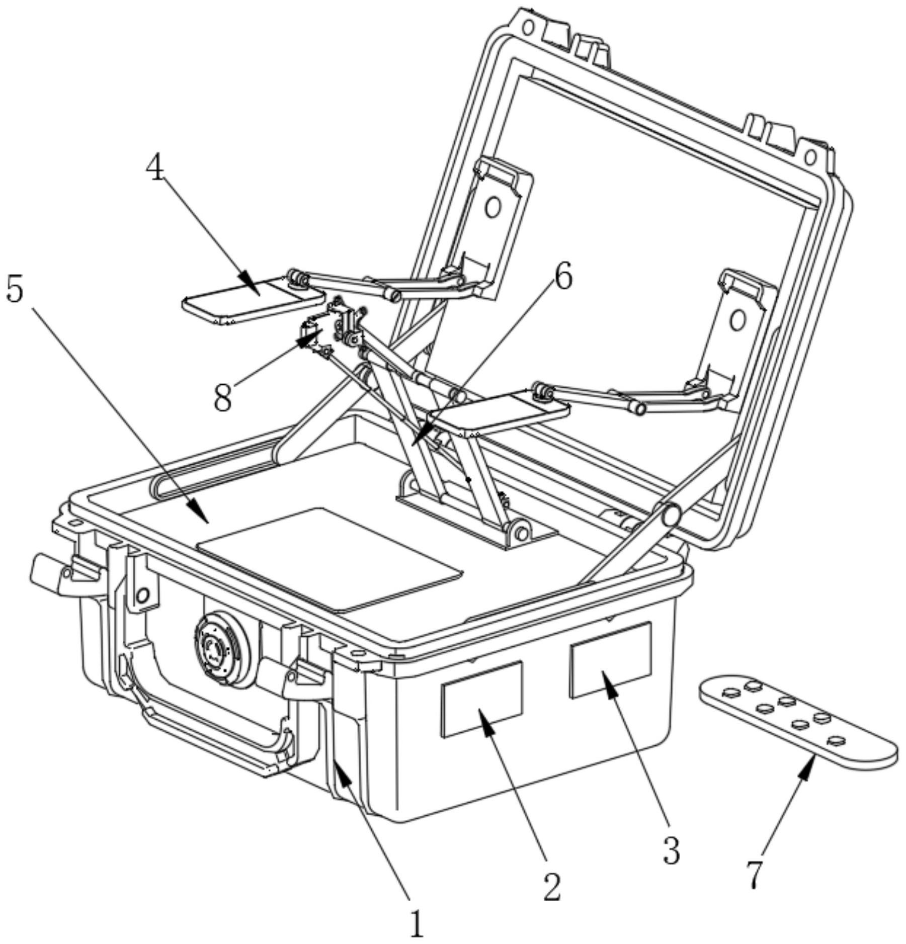 涉及刑侦勘察技术领域,箱式结构中设置两组补光单元,且在便携式防护