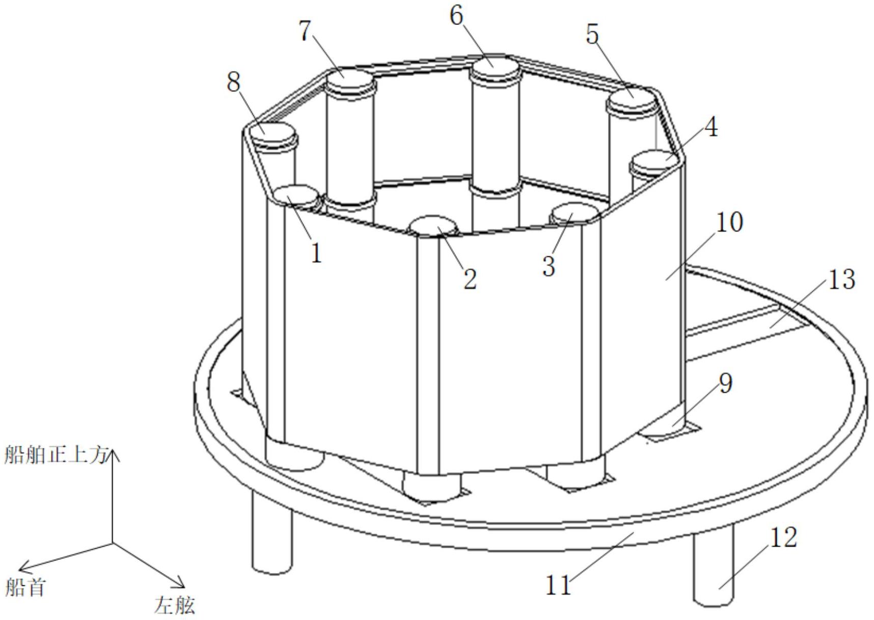 h旋柱,底座,变形风帆,平台,平台支柱,轨道,本发明的变形风帆将八根旋