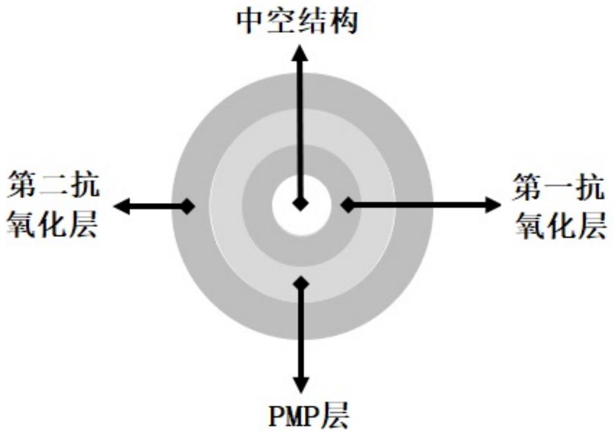 该pmp中空纤维膜具有多孔结构,由内到外依次包括第一抗氧化层,pmp层和