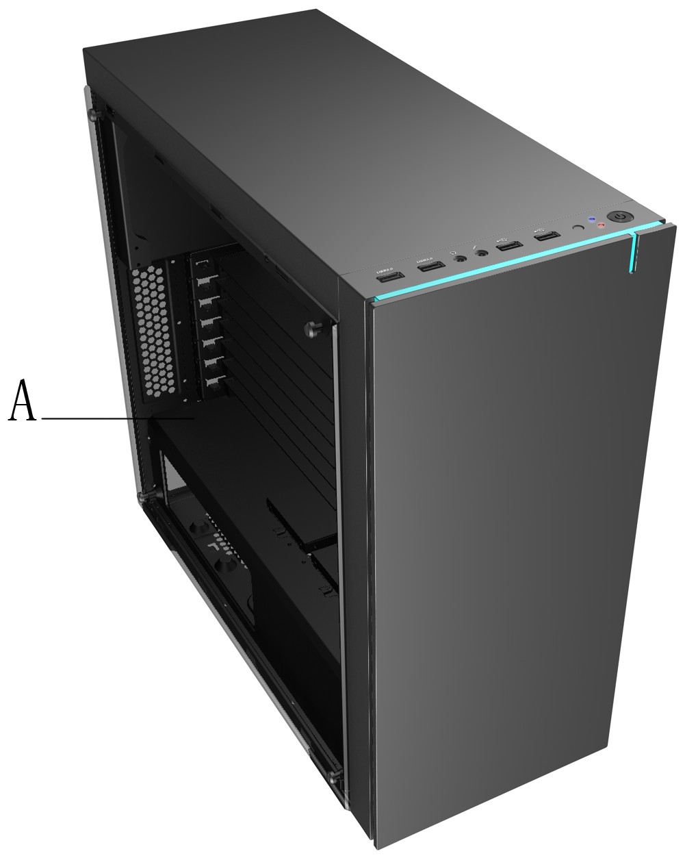 本外观设计产品的名称:电脑机箱(a).2.