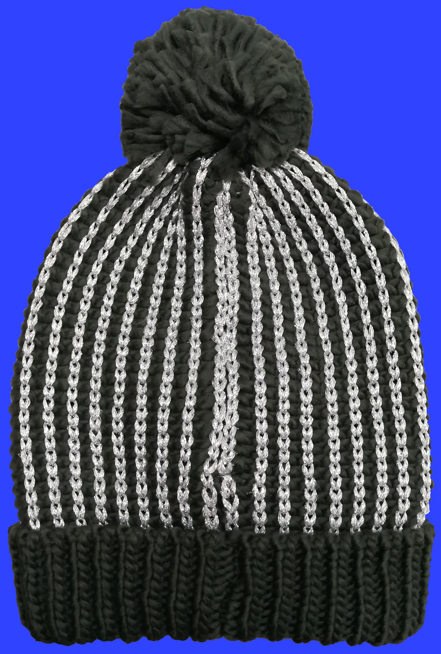 翻边帽针织银丝带球