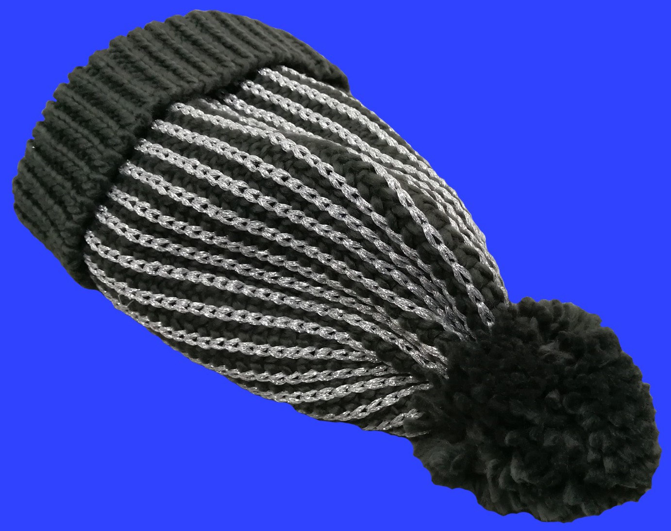 翻边帽针织银丝带球