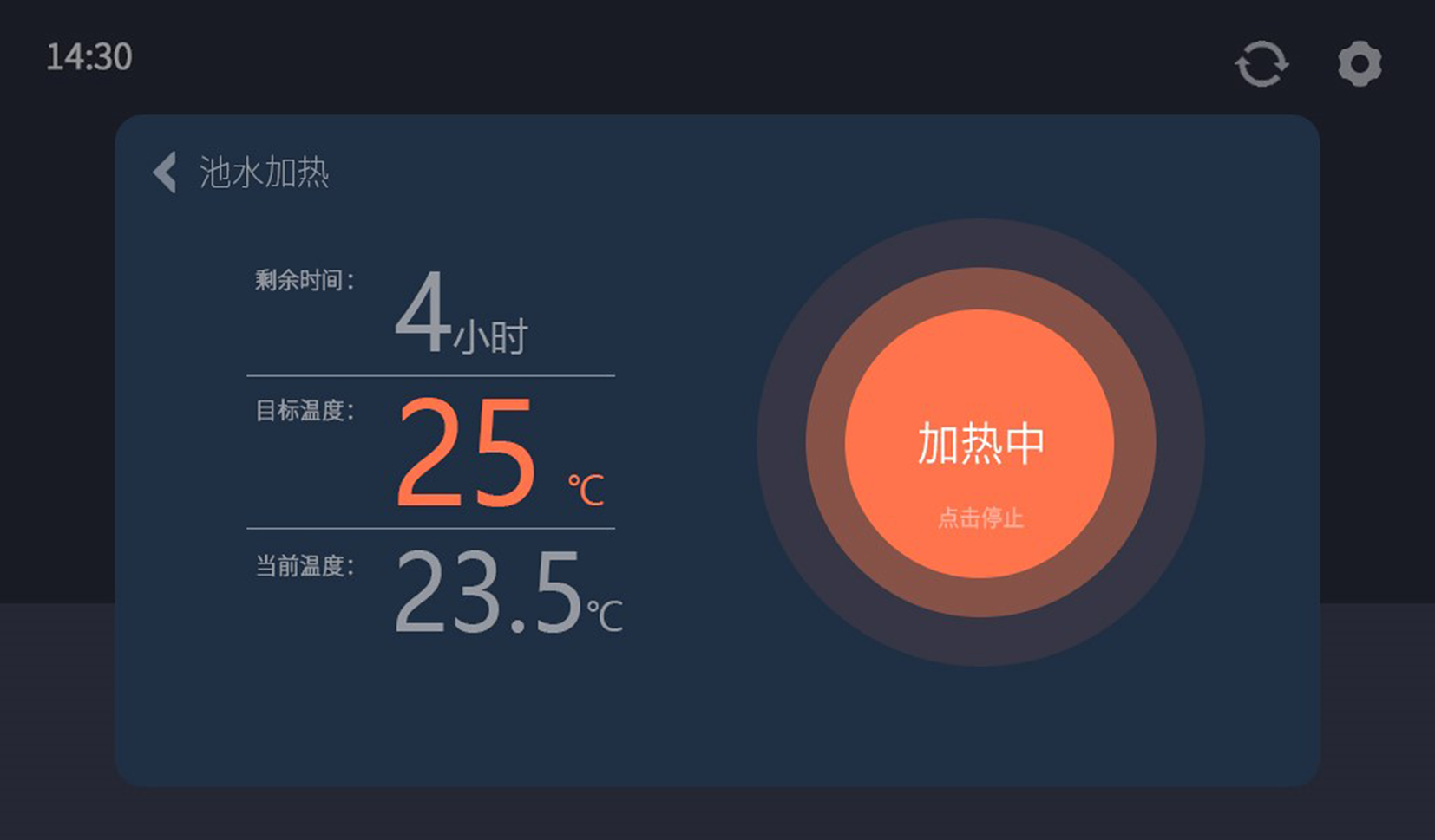 带温度速度调节图形用户界面的泳池
