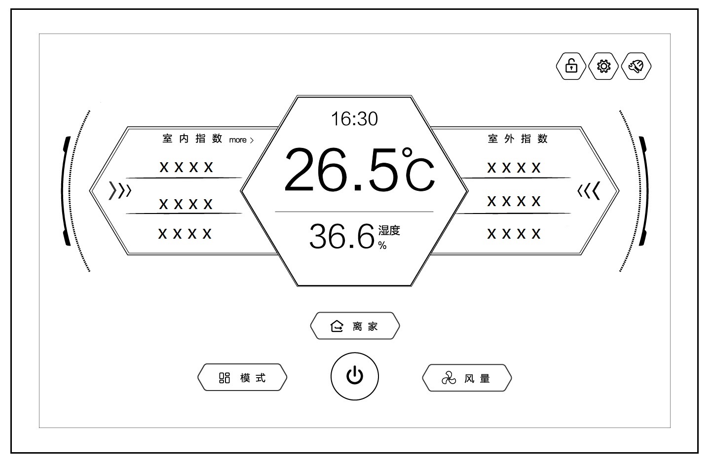 显示屏幕面板的空调控制图形用户界面