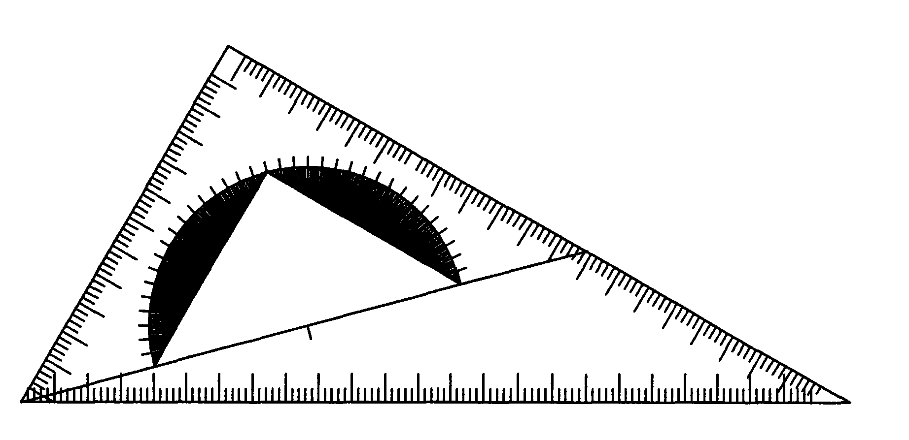 带有标尺刻度的直角三角板中设有角度不同的内三角图形空腔