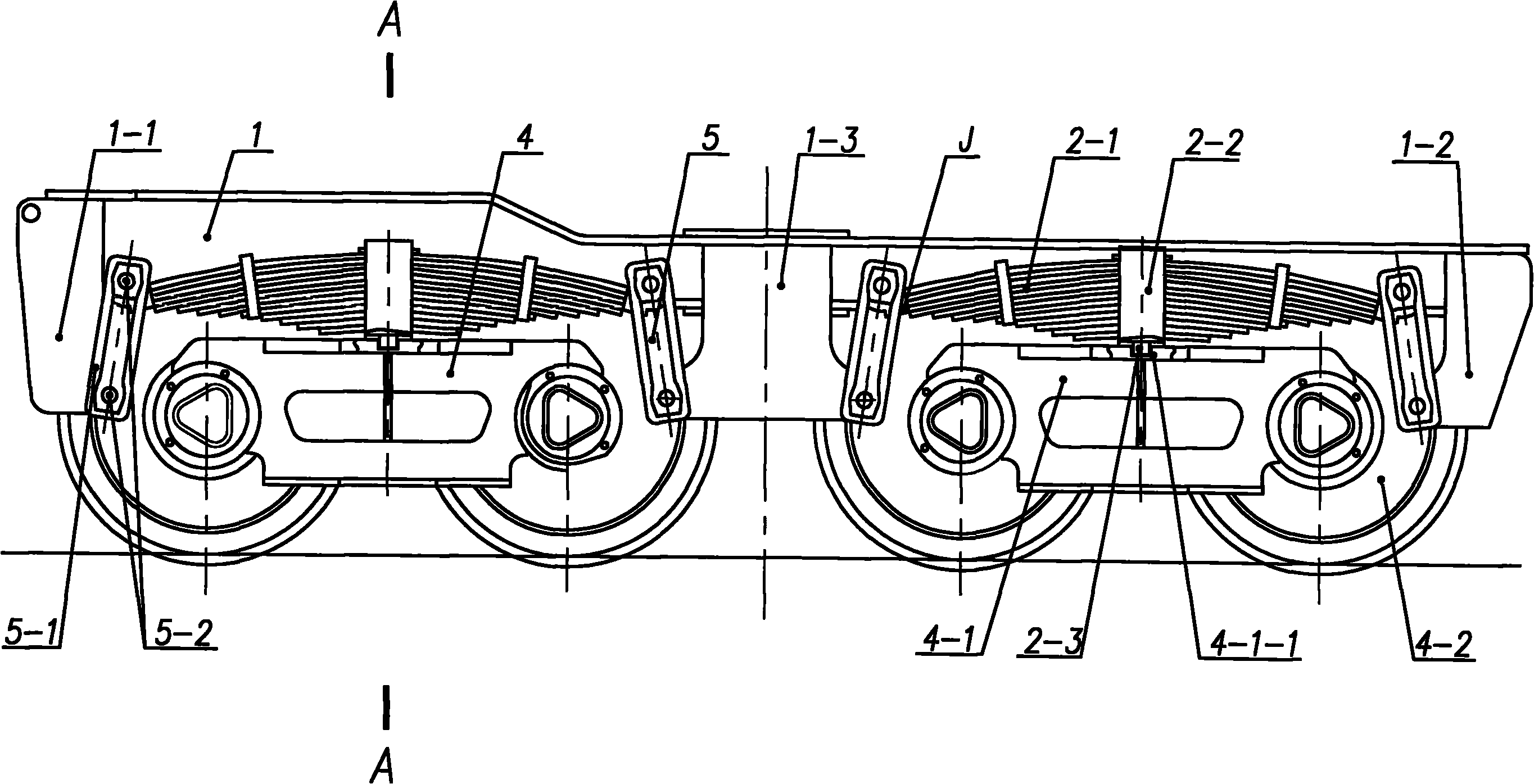 一种用于铁路起重机的板弹簧跨装式四轴转向架