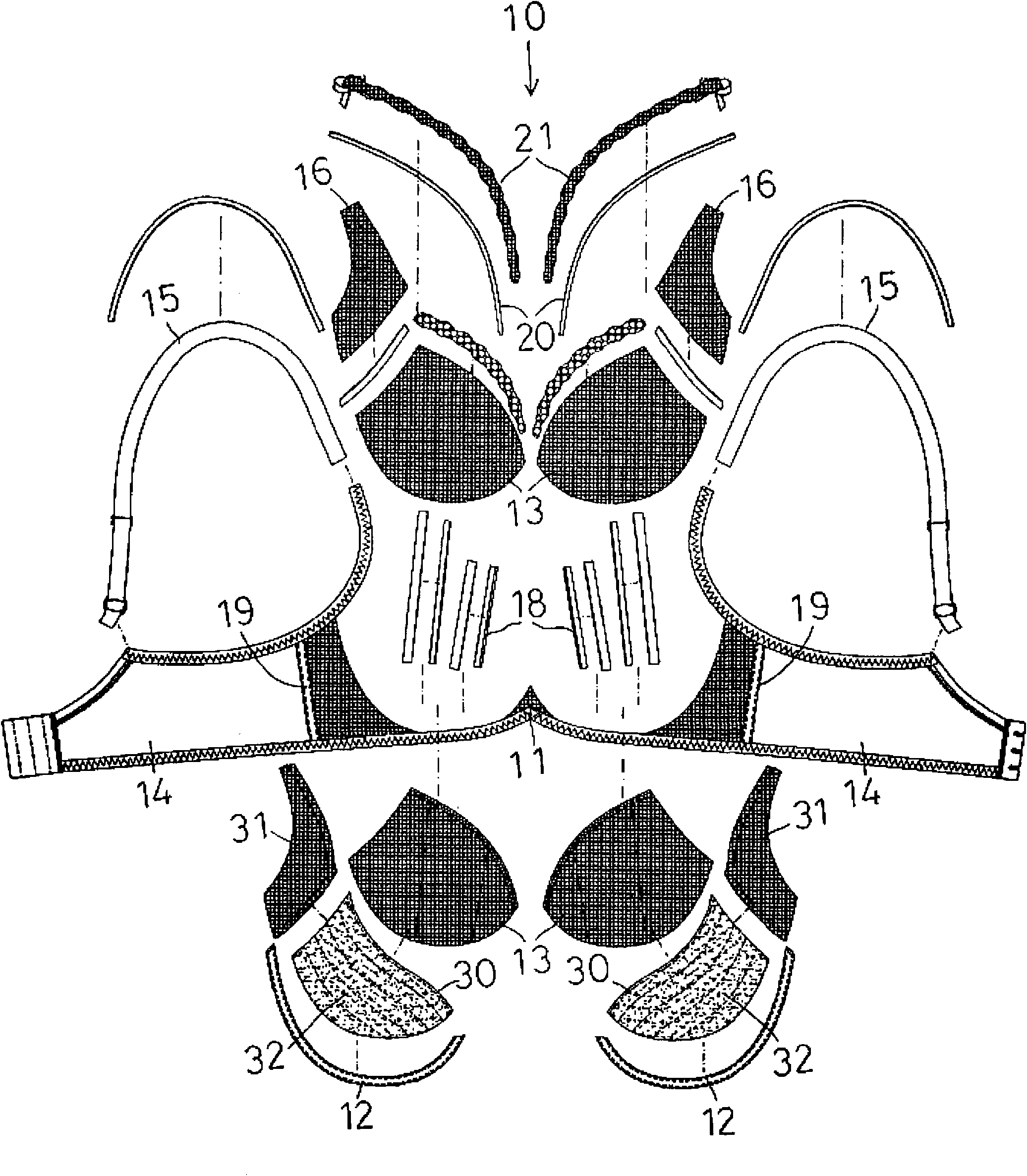 可加强向内集中力与向上拉提力的全方位包覆塑形胸罩结构