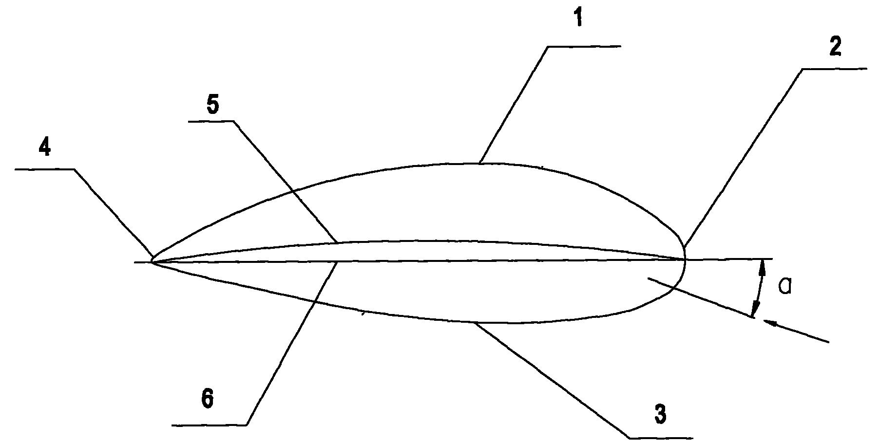 本实用新型的桨叶尾部横截面呈流线型,其翼弦线方向与风速方向形成一
