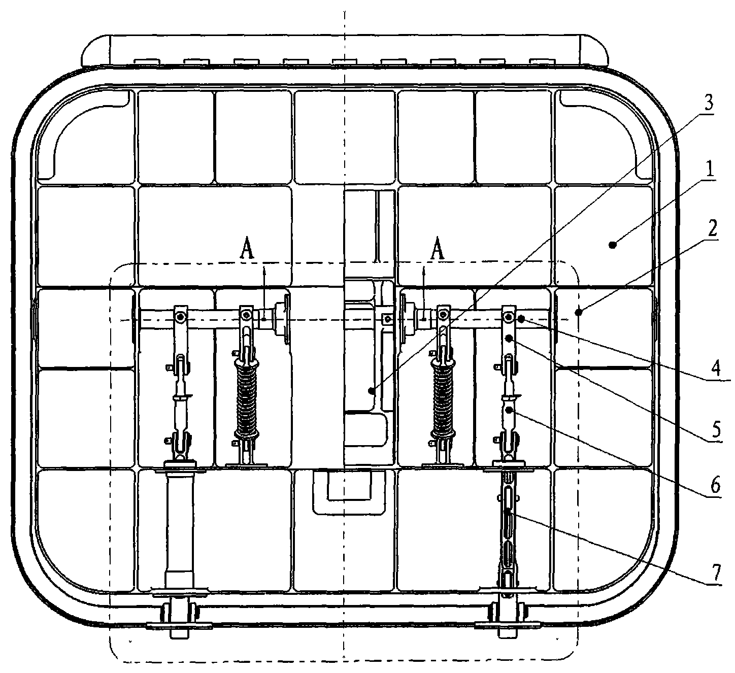 包括舱门结构1及舱门锁机构2,所述舱门锁机构2包括手柄3,手柄轴4,摇臂
