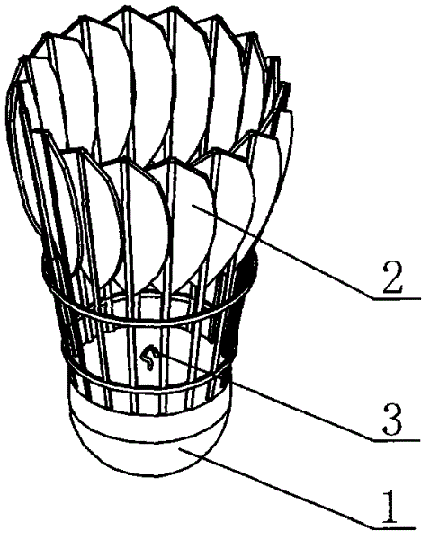 然后尼龙线的另外一端悬挂起来,可以作为羽毛球练习者练习,结构简单