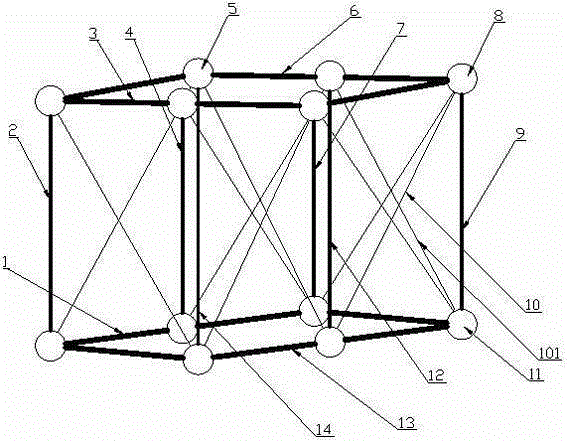 上弦杆上和下弦杆上均分别间隔套有网架螺栓球,腹杆的二端分别插入