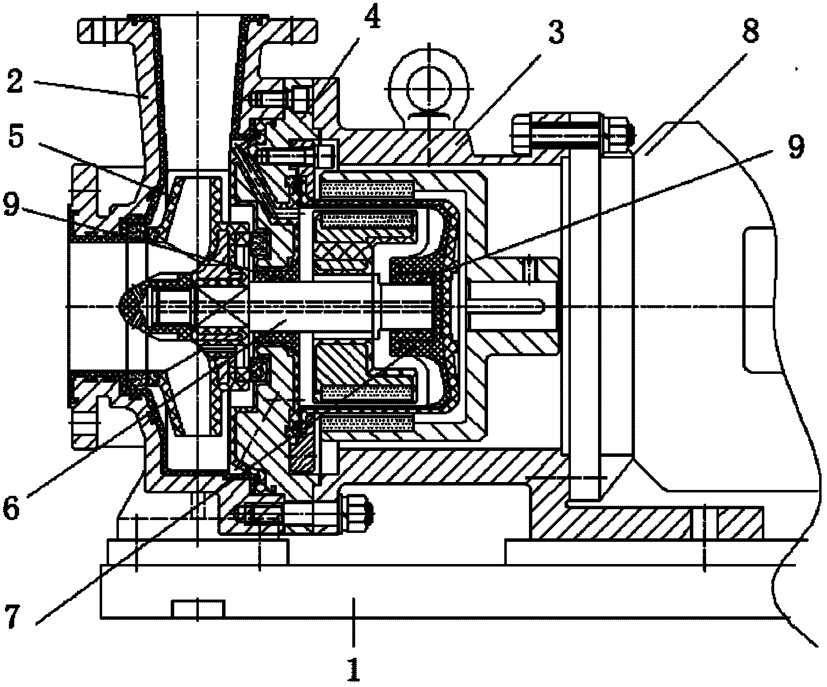 一种双支承轴承化工流程磁力泵