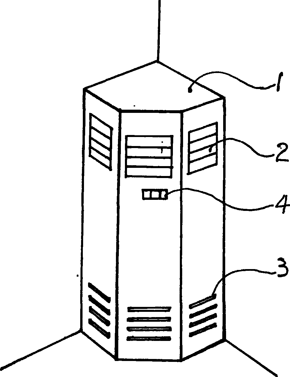 一种放在墙角的三角形的空调柜式室内机