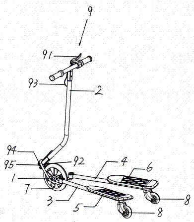 圆钢双钩式基座蛙式滑板车