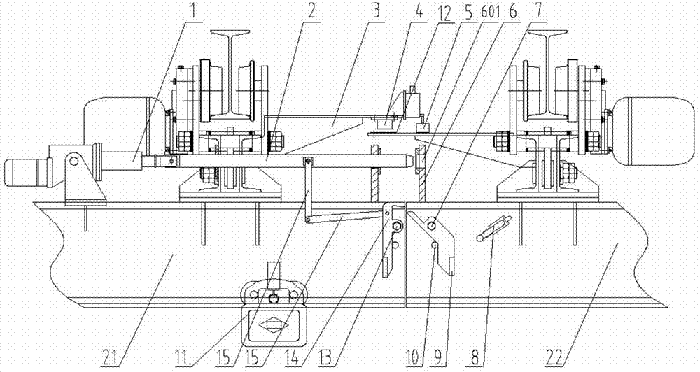 推杆的推杆与推轴连接,推轴支座设置在外部二号起重机的二号悬梁上,推