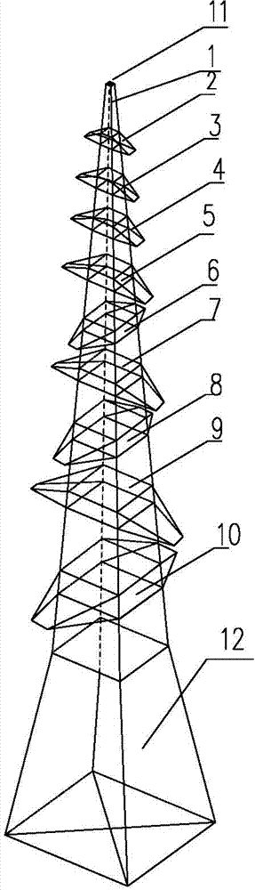 一种66千伏同塔四回路双t接分歧塔