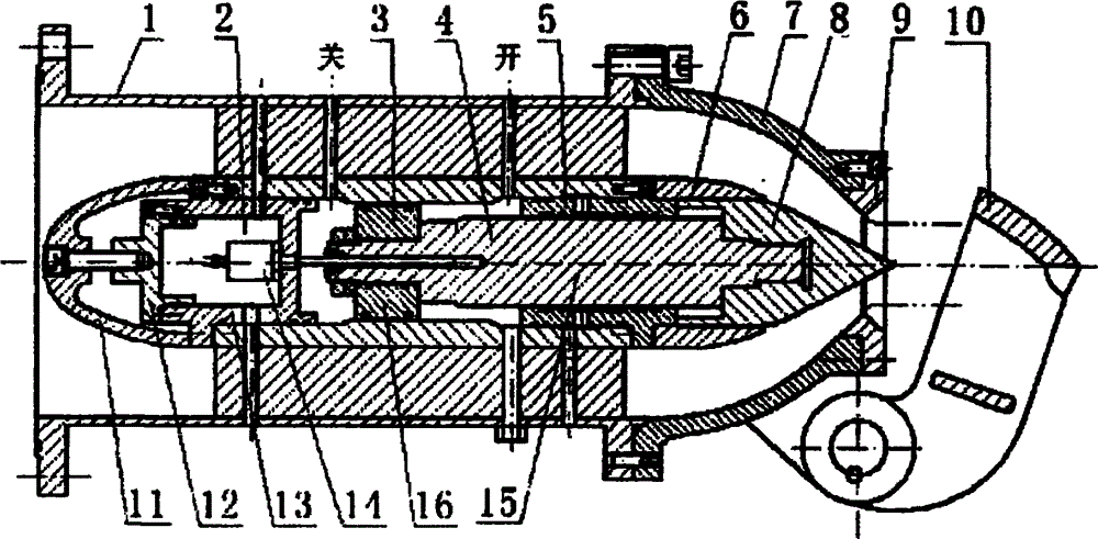 无簧式水轮机喷嘴,包括喷嘴管,位移反馈机构,活塞操控机构,喷针轴机构