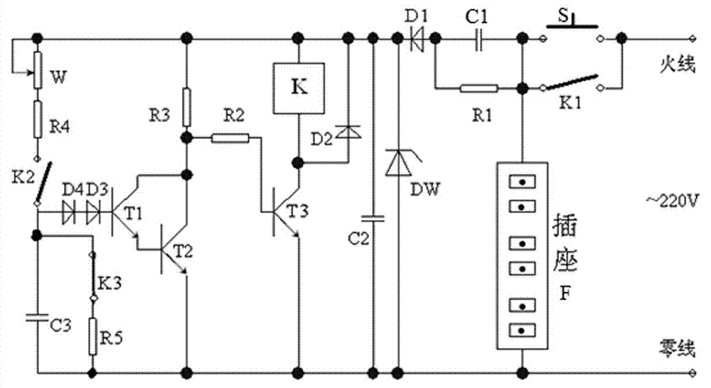 实用新型公开了一种定时电源插座,包括电源插座,自释放按钮,控制电路